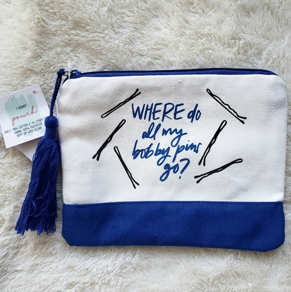 NWT Blue 'Bobby Pins' Small Makeup Bag - Picture 4 of 5